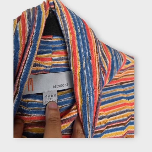 Missoni Women's Striped Turtleneck Top Small Multicolor Texture Semi Sheer Layer - Picture 4 of 9